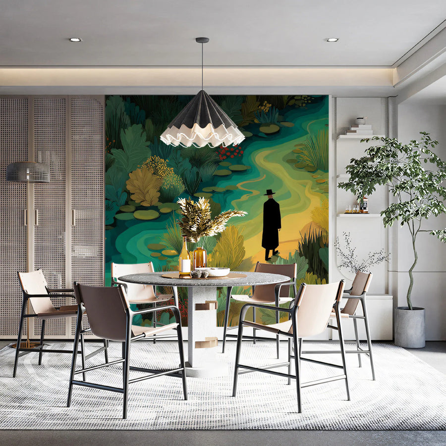 Stroll by the Riverbank Mural Wallpaper — Artistic Nature Scene Mural Wallpaper