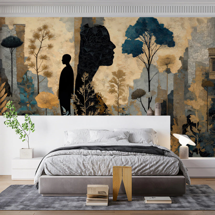 Silhouette and Ancient Ruins Mural Wallpaper in Earthy Tones Mural Wallpaper
