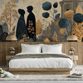 Starlit Garden Silhouette Mural Wallpaper in Gold and Slate Mural Wallpaper - pure wallpaper artwork