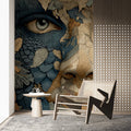 Surreal Botanical Portrait Mural Wallpaper — Artistic Line Art Mural Wallpaper - pure wallpaper artwork