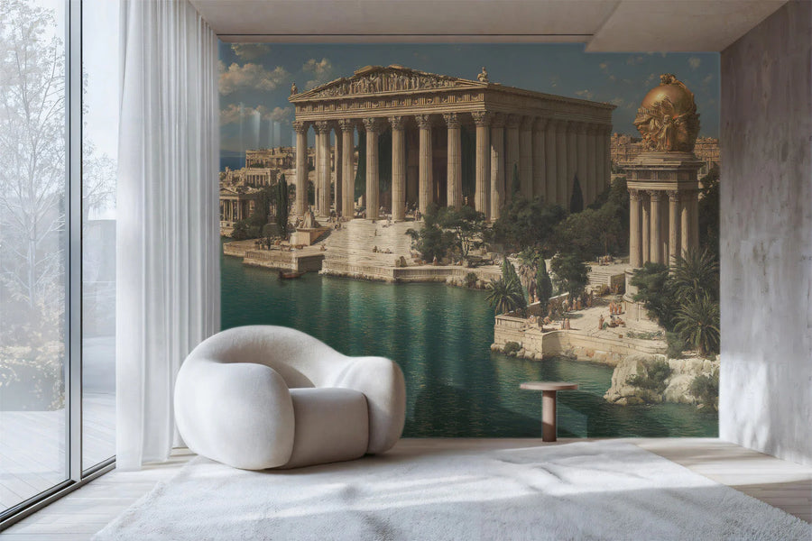 Ancient Greek Harbor Mural Wallpaper — Architectural Landscape Mural Wallpaper