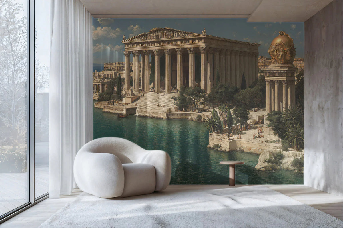 Ancient Greek Harbor Mural Wallpaper — Architectural Landscape Mural Wallpaper - pure wallpaper artwork