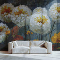 Impressionistic Marigold Bloom Mural Wallpaper in Yellow and Grey Mural Wallpaper - pure wallpaper artwork
