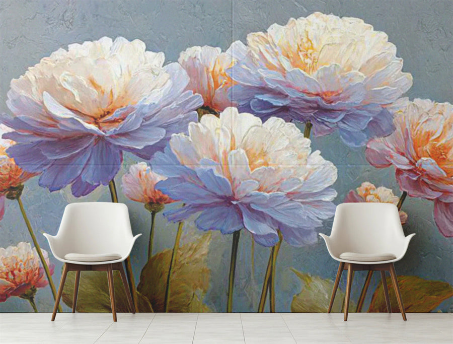 Impressionist Peony Floral Mural Wallpaper — Soft Artistic Bloom Mural Wallpaper