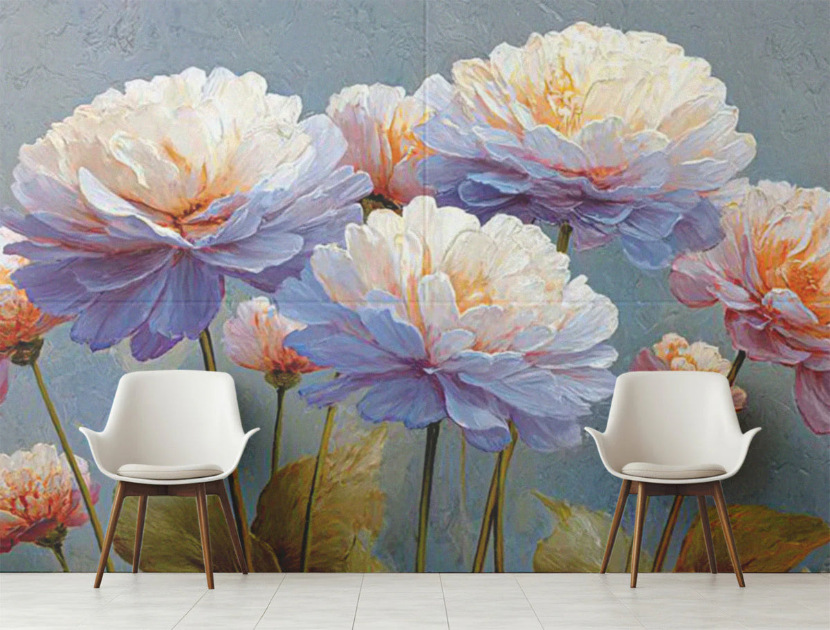 Impressionist Peony Floral Mural Wallpaper — Soft Artistic Bloom Mural Wallpaper - pure wallpaper artwork