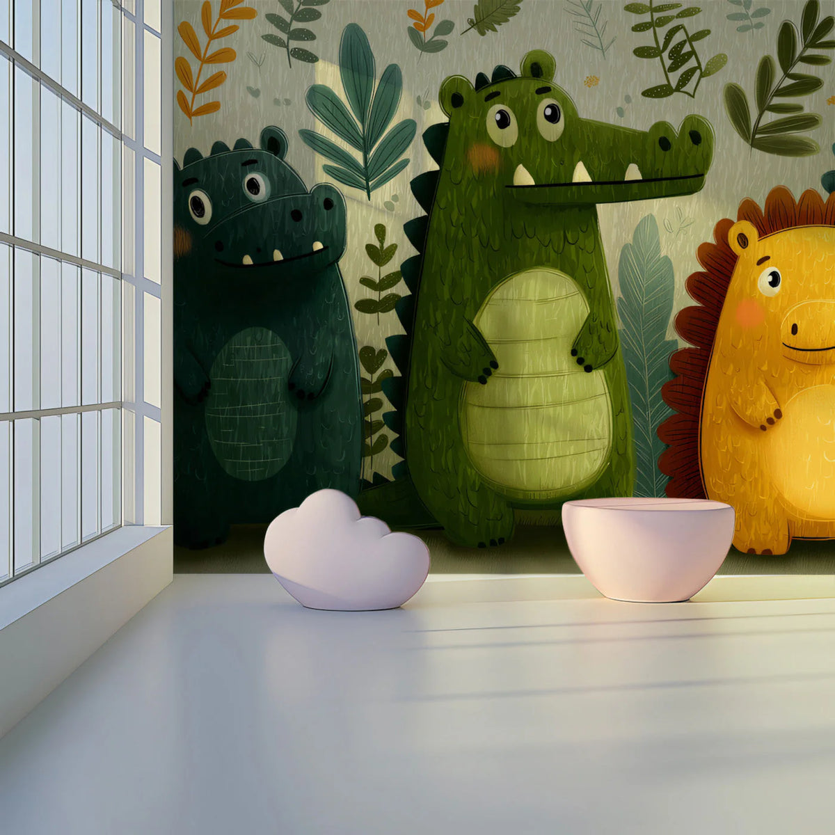 Friendly Forest Crocodile Mural Wallpaper —Whimsical Kids Pattern Mural Wallpaper - pure wallpaper artwork