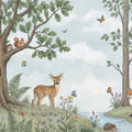 Waldtiere und Bäume Aquarell Wandmalerei Tapete Natur Kinderzimmer Dekor Mural Wallpaper - pure wallpaper artwork