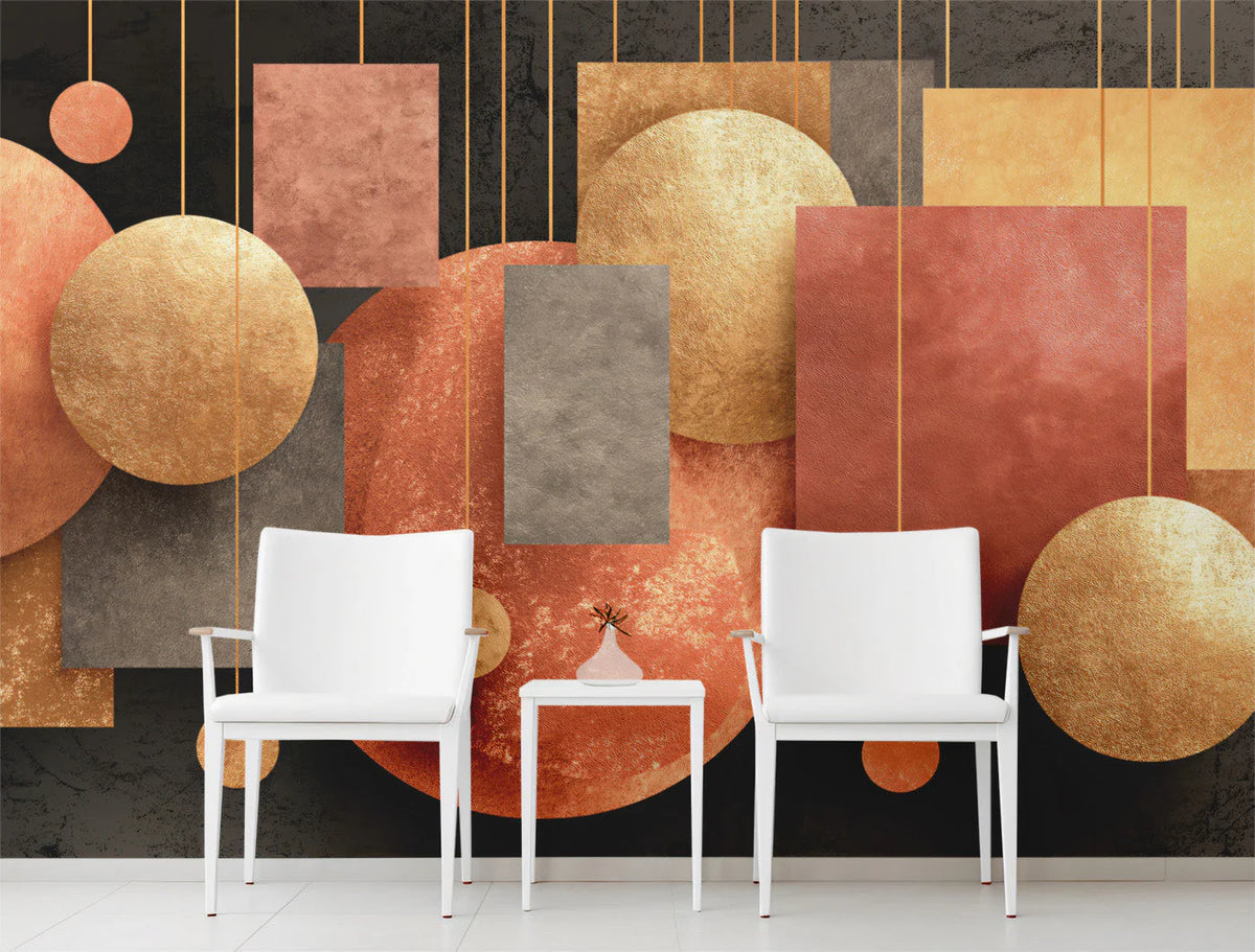 Floating Geometric Mural Wallpaper in Warm Copper and Charcoal Mural Wallpaper - pure wallpaper artwork