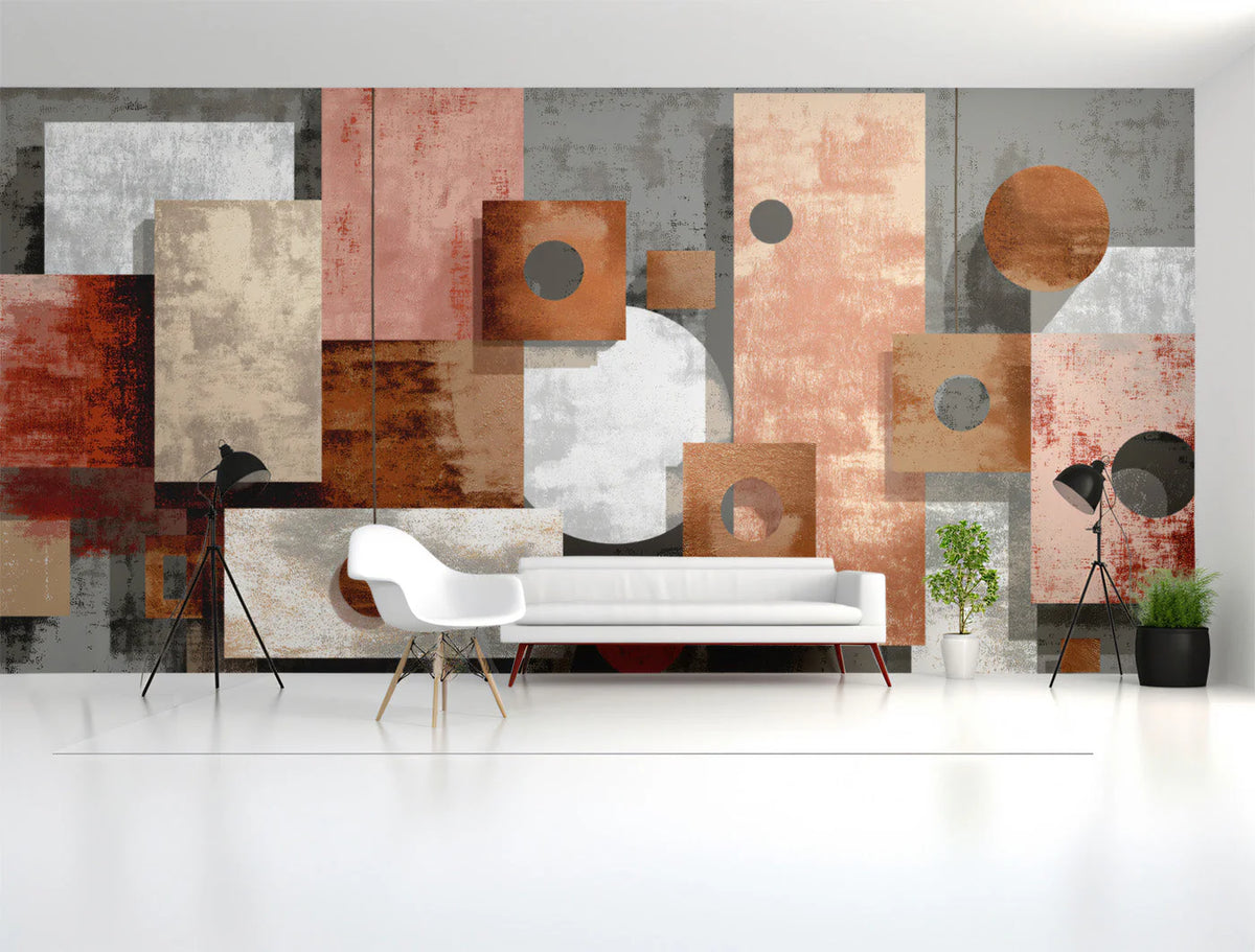 Abstract Geometric Blocks Mural Wallpaper in Copper and Blush Mural Wallpaper - pure wallpaper artwork