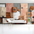 Abstract Geometric Blocks Mural Wallpaper in Copper and Blush Mural Wallpaper - pure wallpaper artwork