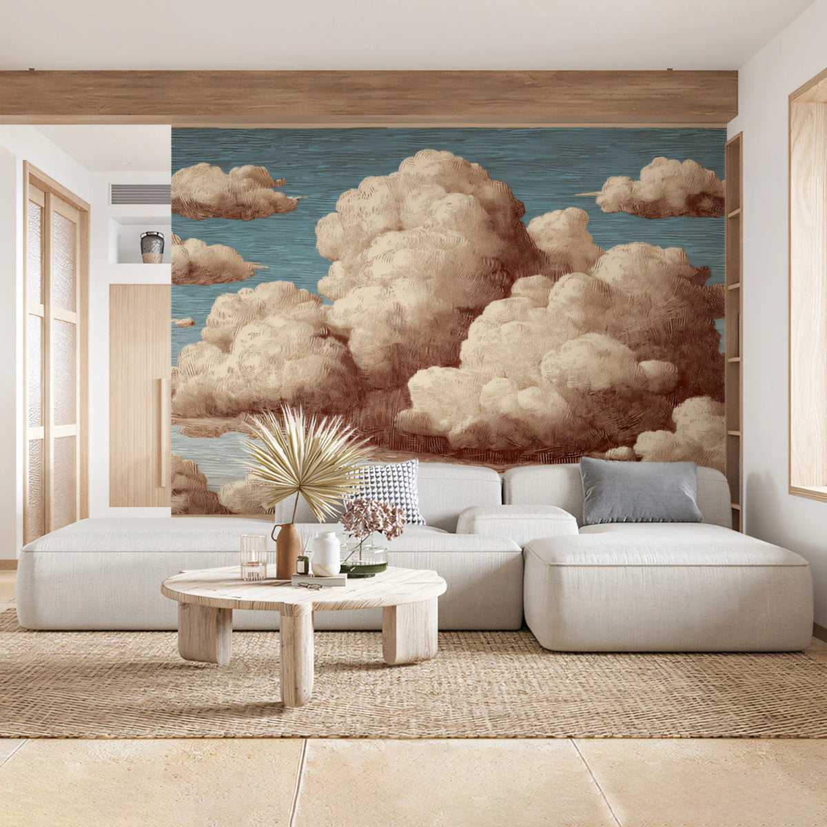 Etched Cloudscape Mural Wallpaper — Vintage Sky Illustration Mural Wallpaper - pure wallpaper artwork