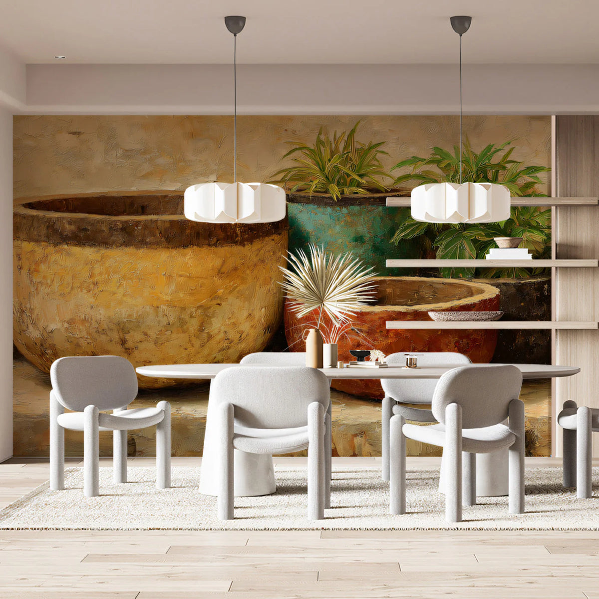 Rustic Ceramic Pot Mural Wallpaper — Oil Painting Still Life Mural Wallpaper - pure wallpaper artwork