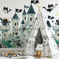 Cat Pirate Castle Mural Wallpaper — Whimsical Children's Adventure Mural Wallpaper - pure wallpaper artwork