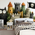 Whimsical Pirate Cat Castle Mural Wallpaper — Child’s Play Decor Mural Wallpaper - pure wallpaper artwork