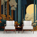 Midnight Forest Walk Mural Wallpaper — Stylized Nature Scene Mural Wallpaper - pure wallpaper artwork