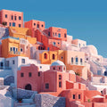 Warm Tiered Mediterranean Village Mural Wallpaper Sunset Pink Orange Coastal Scene Mural Wallpaper - pure wallpaper artwork