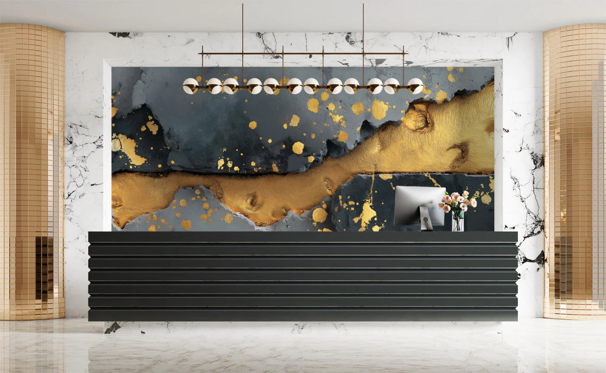 Kintsugi Concrete Mural Wallpaper — Artistic Gold and Charcoal Mural Wallpaper - pure wallpaper artwork