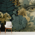 Gaze and Flora Mural Wallpaper — Surrealist Botanical Art Mural Wallpaper - pure wallpaper artwork