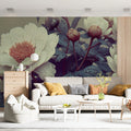 Engraved Peony Blossom Mural Wallpaper — Vintage Botanical Art Mural Wallpaper - pure wallpaper artwork
