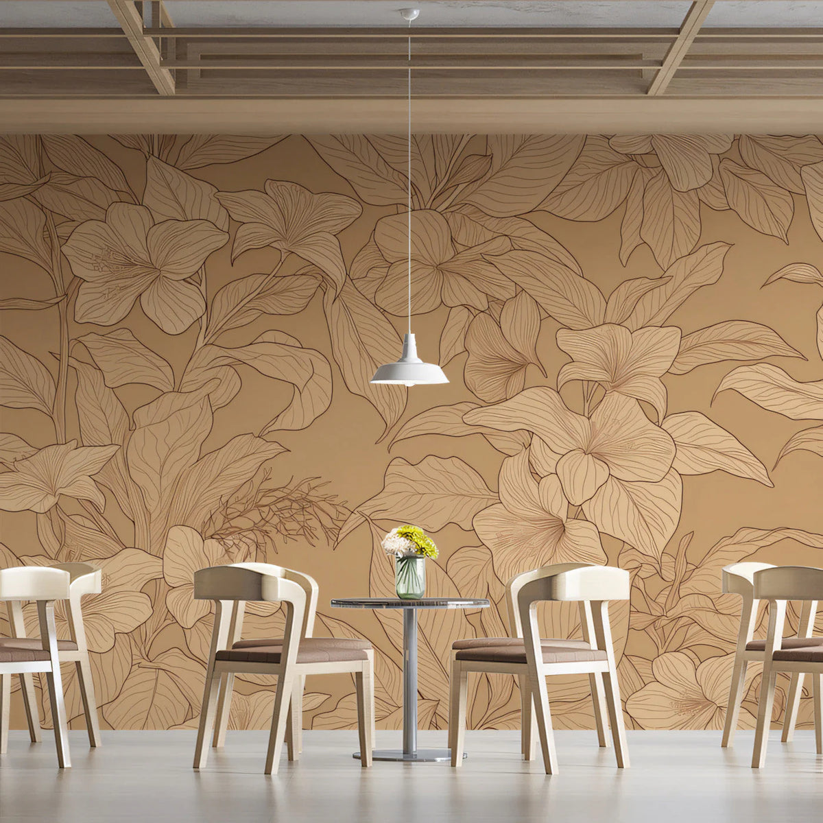 Botanical Sketch Mural Wallpaper in Warm Ochre Mural Wallpaper - pure wallpaper artwork