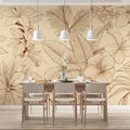 Monochrome Botanical Line Art Mural Wallpaper — Beige & Copper Mural Wallpaper - pure wallpaper artwork