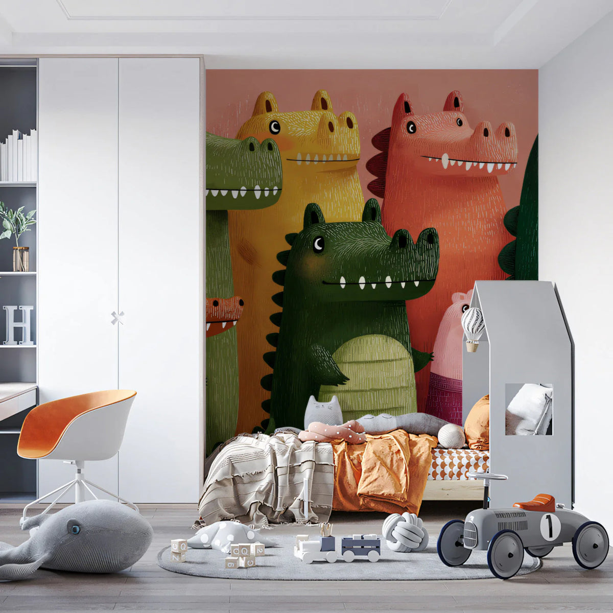 Friendly Crocodile Parade Mural Wallpaper — Whimsical Children’s Decor Mural Wallpaper - pure wallpaper artwork