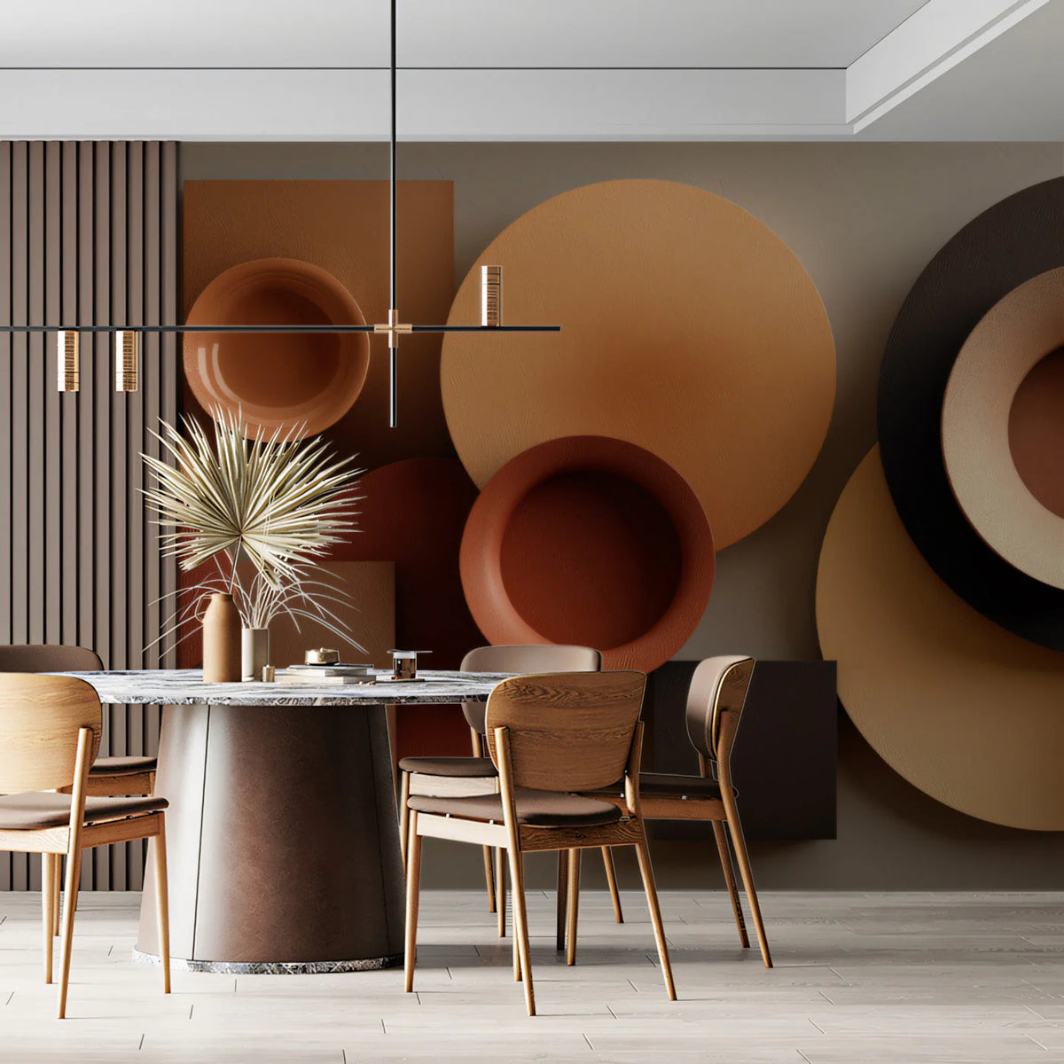 Abstract Geometric Circles Mural Wallpaper — Modern Earth Tones Mural Wallpaper - pure wallpaper artwork