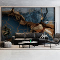 Kintsugi Stone Mural Wallpaper — Abstract Blue and Gold Luxury Mural Wallpaper - pure wallpaper artwork