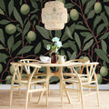 Olive Branch Botanical Mural Wallpaper — Midnight Orchard Design Mural Wallpaper - pure wallpaper artwork