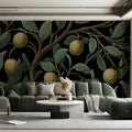 Vintage Citrus Orchard Mural Wallpaper in Sage and Black Mural Wallpaper - pure wallpaper artwork