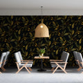 Gilded Olive Branch Mural Wallpaper in Deep Charcoal Mural Wallpaper - pure wallpaper artwork