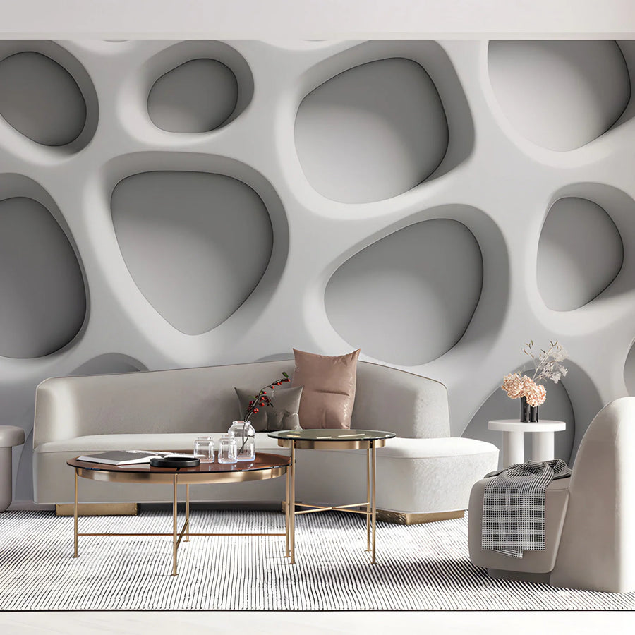 Organic Cellular 3D Mural Wallpaper — Modern White Abstract Design Mural Wallpaper