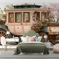 Vintage Carriage Floral Mural Wallpaper — Whimsical Garden Scene Mural Wallpaper - pure wallpaper artwork