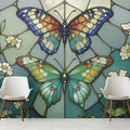 Stained Glass Butterfly Mural Wallpaper — Artistic Floral Decor Mural Wallpaper - pure wallpaper artwork