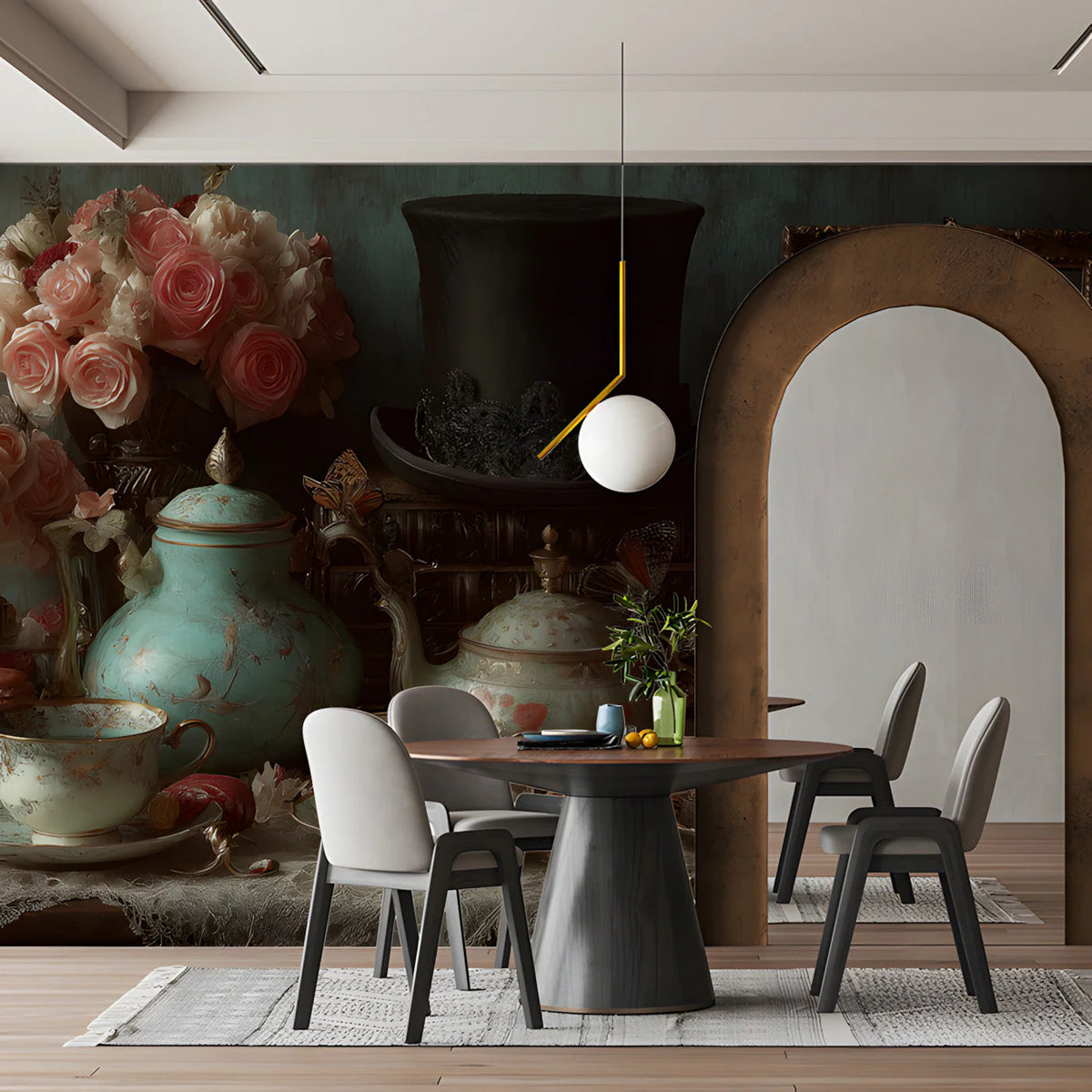 Vintage Victorian Tea Party Mural Wallpaper —Whimsical Still Life Mural Wallpaper - pure wallpaper artwork