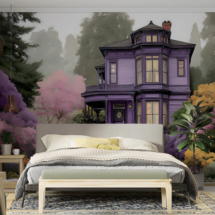Victorian Garden Estate Mural Wallpaper — Whimsical Floral Scene Mural Wallpaper