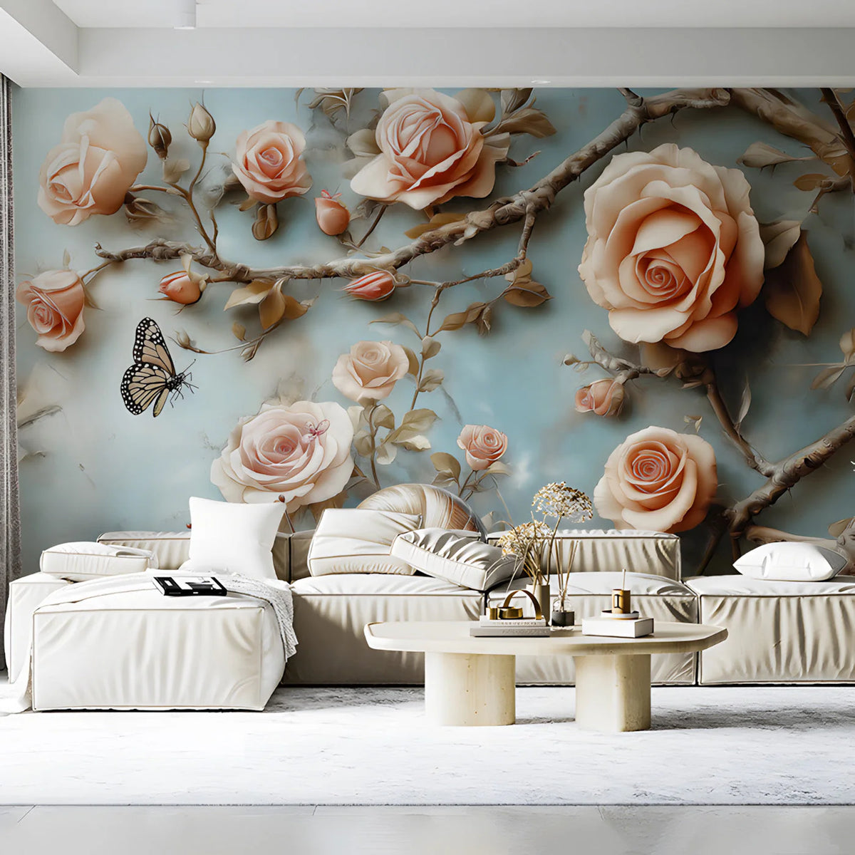 Rose Garden Snail and Butterfly Mural Wallpaper — Whimsical Decor Mural Wallpaper - pure wallpaper artwork