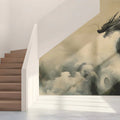 Ethereal Dragon Mural Wallpaper in Muted Ink Wash Tones Mural Wallpaper - pure wallpaper artwork