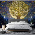 Stained Glass Moonlit Tree Mural Wallpaper — Celestial Art Mural Wallpaper - pure wallpaper artwork