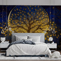 Celestial Gold Tree Mural Wallpaper with Midnight Blue Backdrop Mural Wallpaper - pure wallpaper artwork