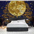 Celestial Moonlit Tree Mural Wallpaper — Gold and Navy Design Mural Wallpaper - pure wallpaper artwork