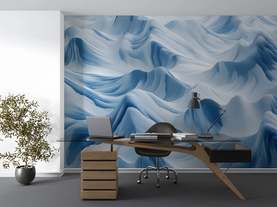Abstract Alpine Blue Landscape Mural Wallpaper