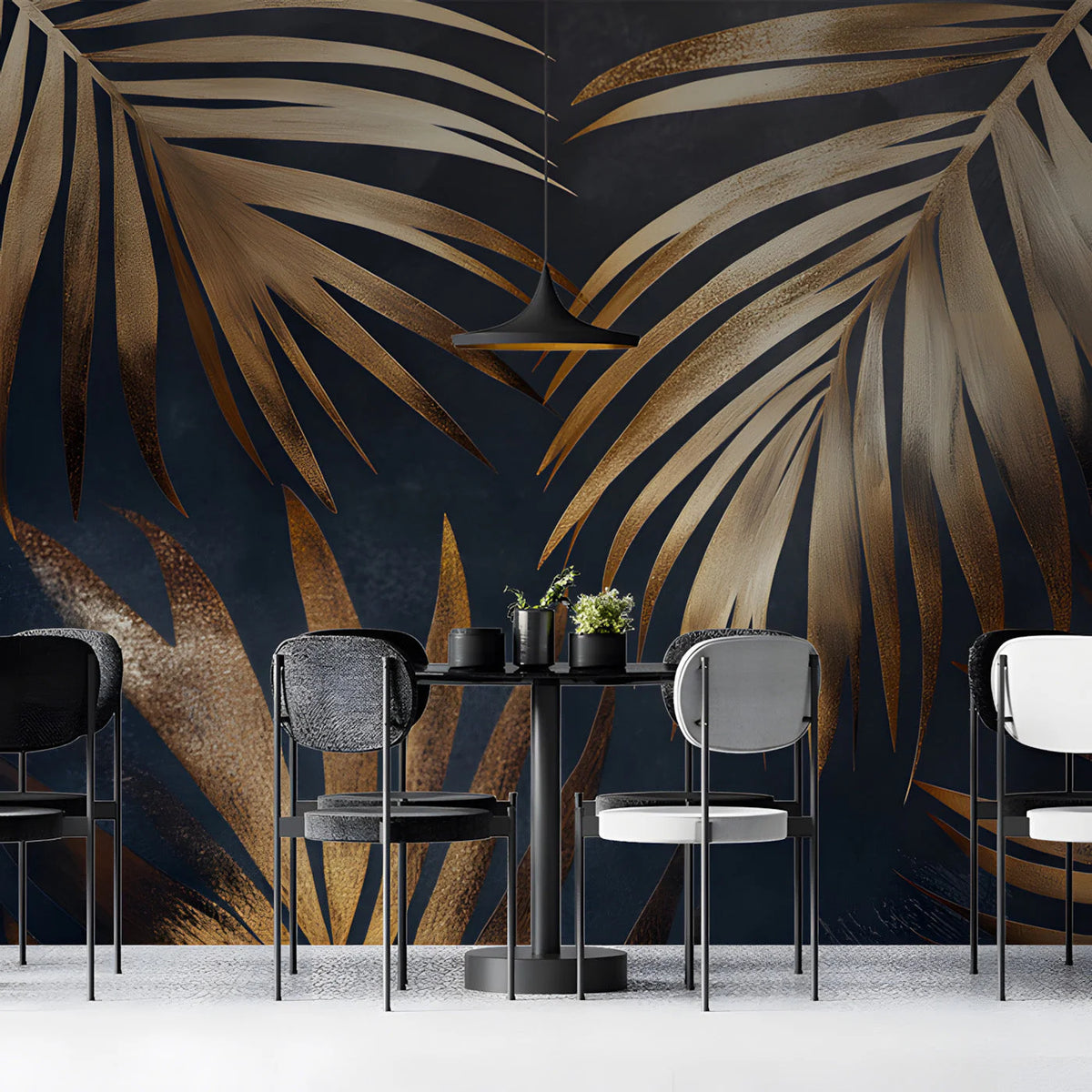 Gilded Palm Leaf Mural Wallpaper — Moody Tropical Luxury Mural Wallpaper - pure wallpaper artwork