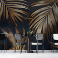 Gilded Palm Leaf Mural Wallpaper — Moody Tropical Luxury Mural Wallpaper - pure wallpaper artwork