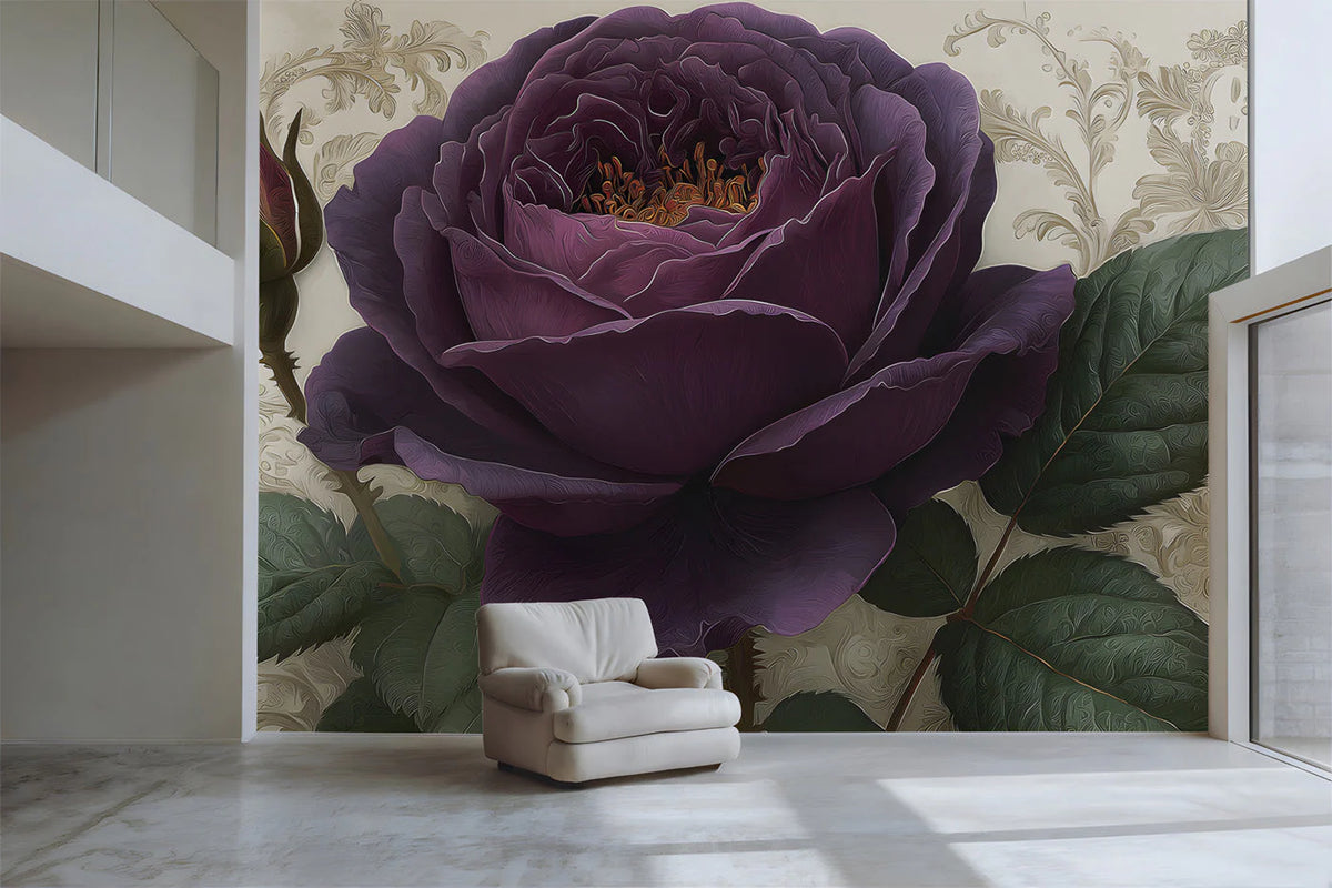 Midnight Rose Floral Mural Wallpaper — Romantic Baroque Style Mural Wallpaper - pure wallpaper artwork