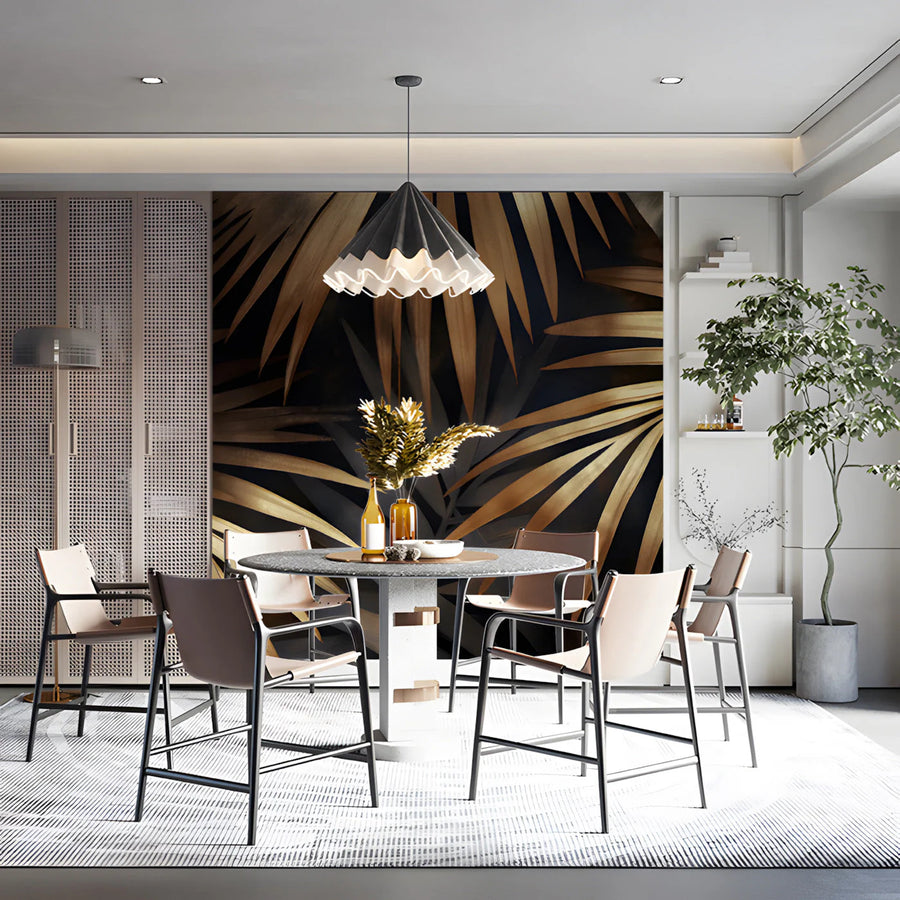 Gilded Palm Leaf Mural Wallpaper — Moody Botanical Wall Art Mural Wallpaper
