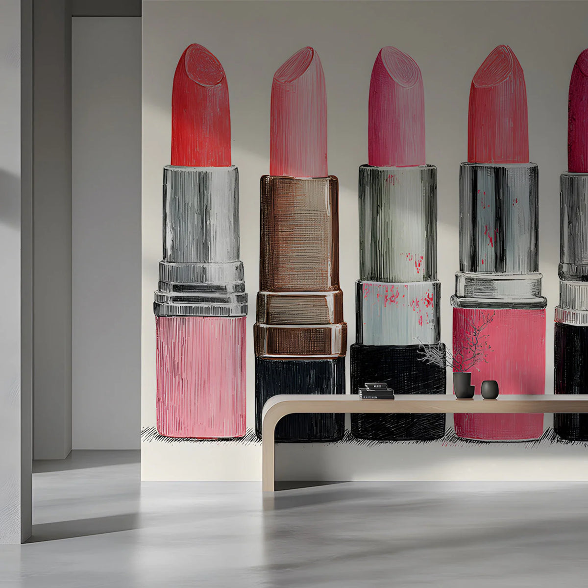 Vintage Lipstick Collection Mural Wallpaper —Playful Pop Art Mural Wallpaper - pure wallpaper artwork