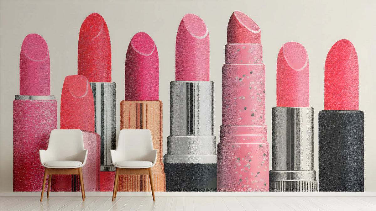 Lipstick Pop Art Mural Wallpaper —Vibrant Modern Beauty Design Mural Wallpaper - pure wallpaper artwork
