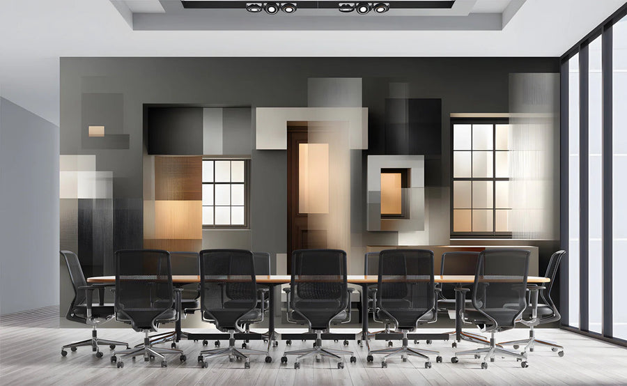 Modern Architectural Block Mural Wallpaper — Geometric Abstract Mural Wallpaper