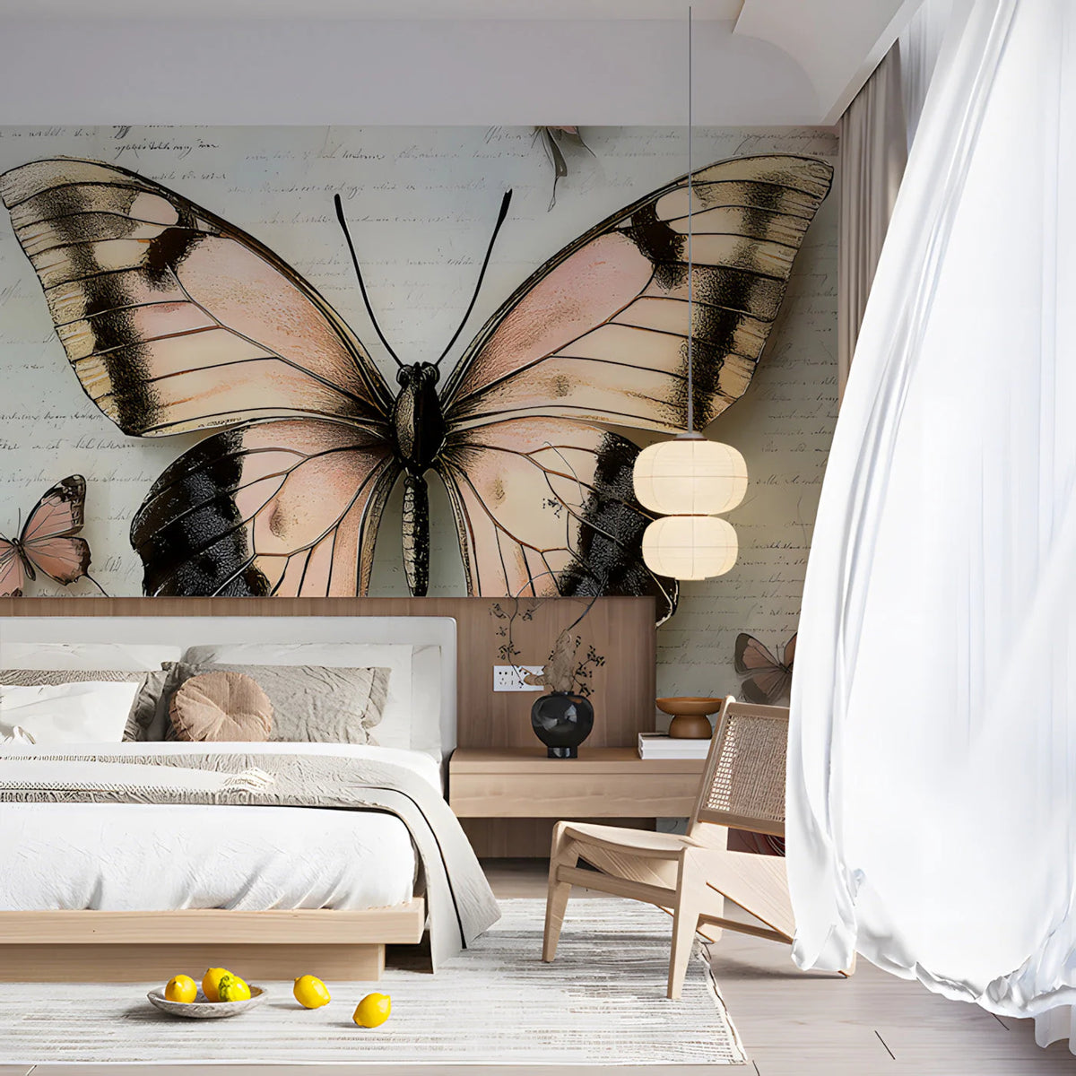 Vintage Butterfly & Rose Script Mural Wallpaper - pure wallpaper artwork